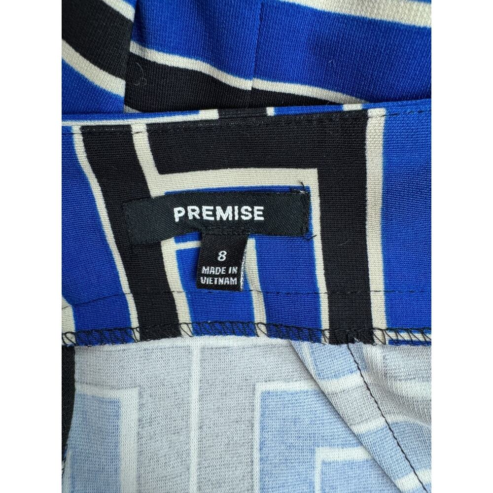 Premise Straight Pencil Skirt Size 8 Blue Black & White Geometric Pattern Slit‎ - Picture 6 of 9